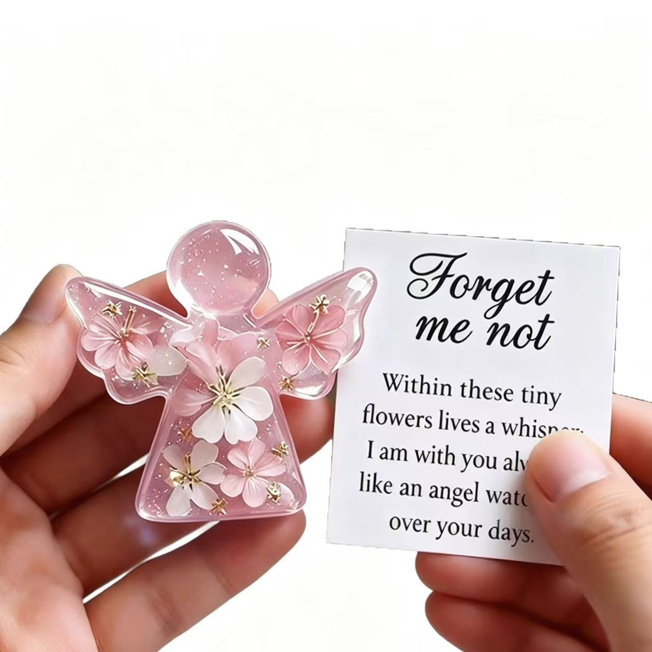 Forget Me Not Dried Flower Angel Keepsake – Sympathy Remembrance Gift with Message Card