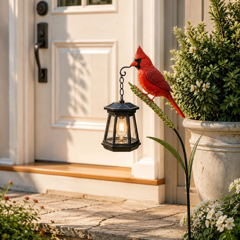 Solar Cardinal Garden Lantern – Warm LED Bird Light for Flower Beds, Pathways & Memorial Gardens