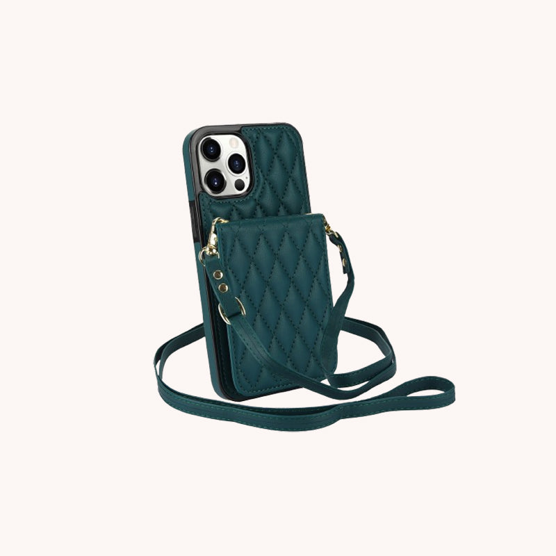 Korthållare i Chanel-stil med långt axelband i rep, damfodral