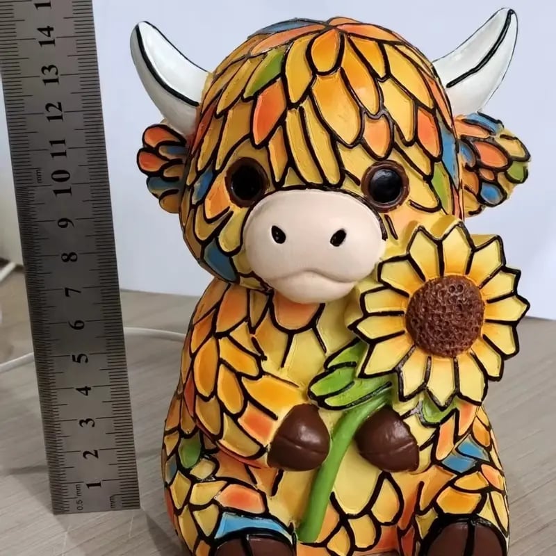✨ Creative LED Night Light in the Shape of a Highland Cow – Cartoon Animal Resin Figurine for the Home – Cute Decorative Lamp for Kids' Rooms and Living Rooms – Table & Bedside Lamp – USB-Powered