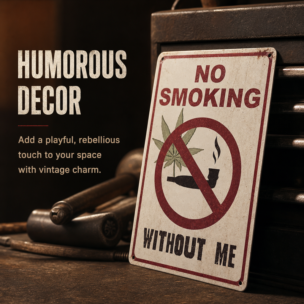 No Smoking Without Me Retro Wall Sign – Funny Vintage Garage & Man Cave Decor