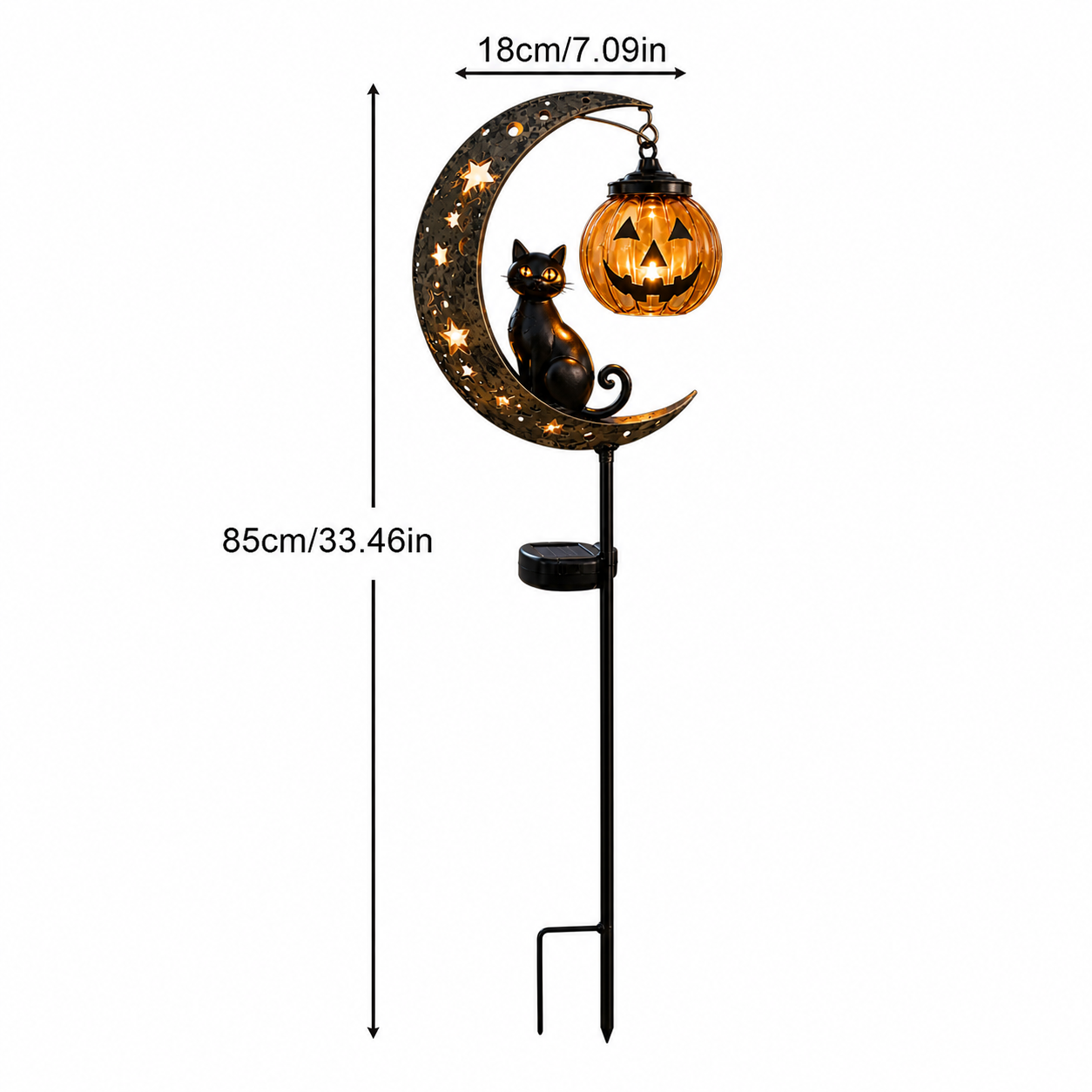 Solar Halloween Black Cat & Pumpkin Moon Garden Stake Light – Outdoor Pathway Yard Decor