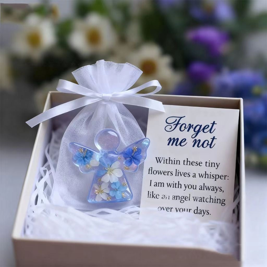 Forget Me Not Dried Flower Angel Keepsake – Sympathy Remembrance Gift with Message Card