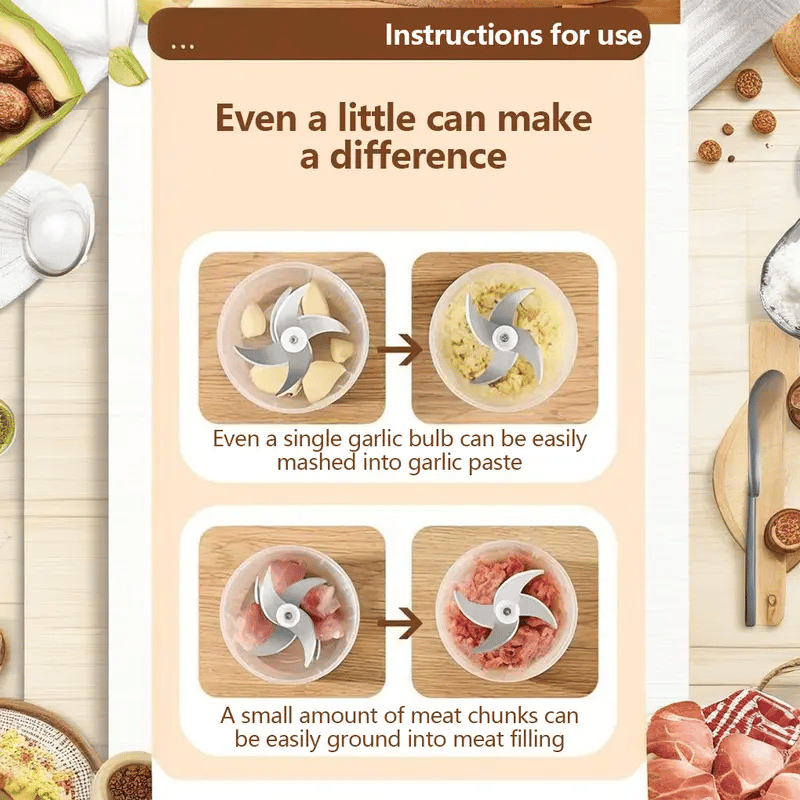 Cordless Mini Prep Chopper – Compact 300ml Rechargeable Food Prep Tool