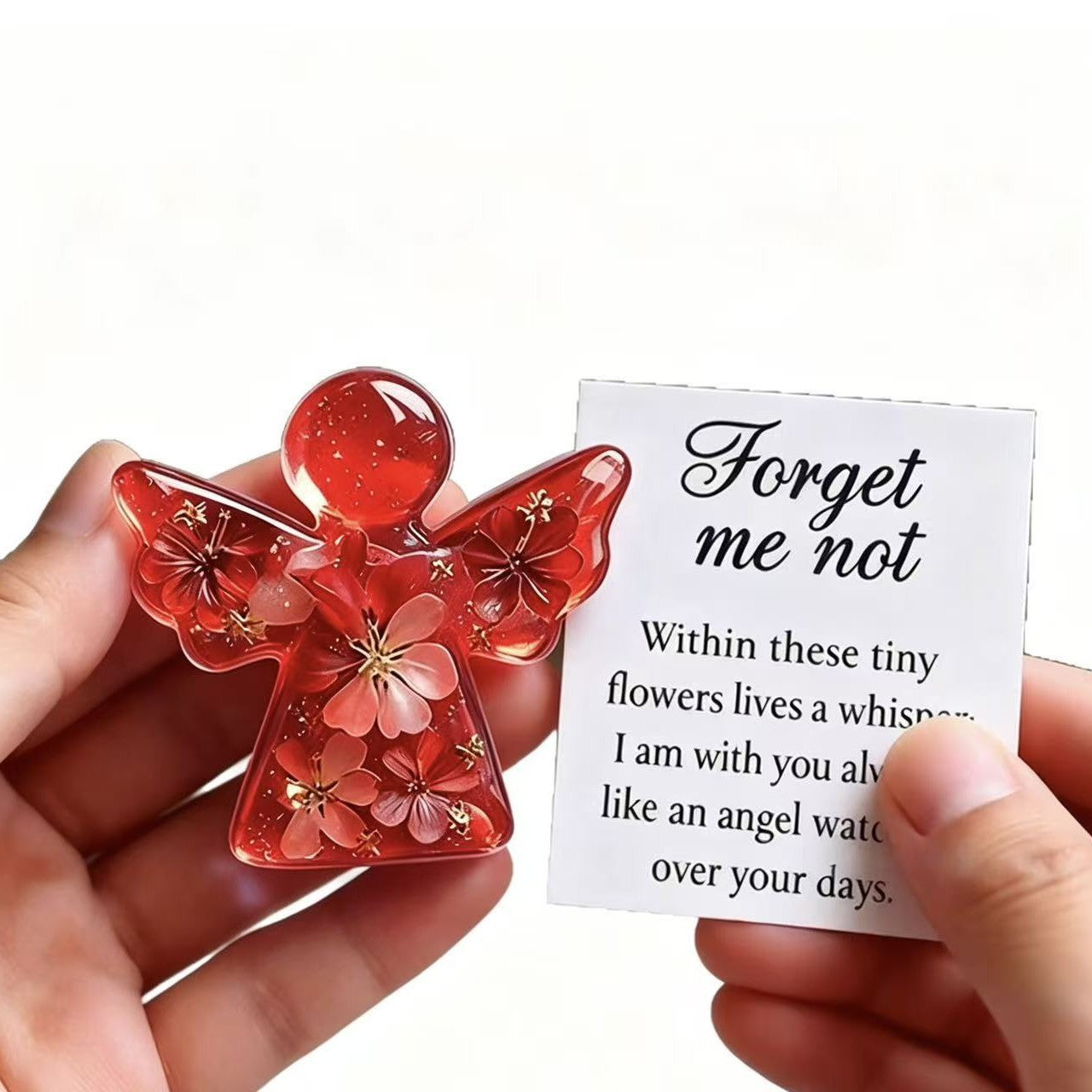 Forget Me Not Dried Flower Angel Keepsake – Sympathy Remembrance Gift with Message Card