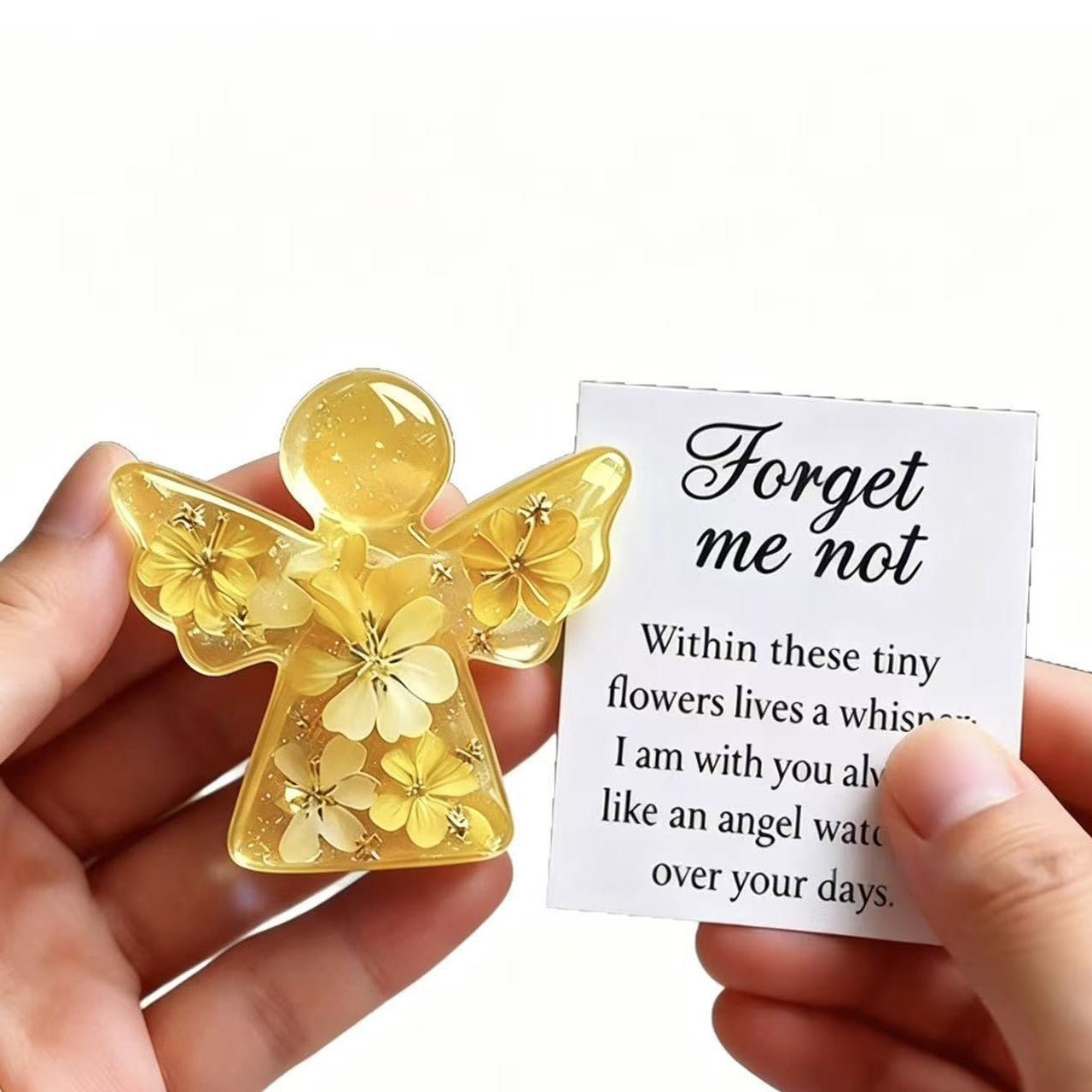 Forget Me Not Dried Flower Angel Keepsake – Sympathy Remembrance Gift with Message Card