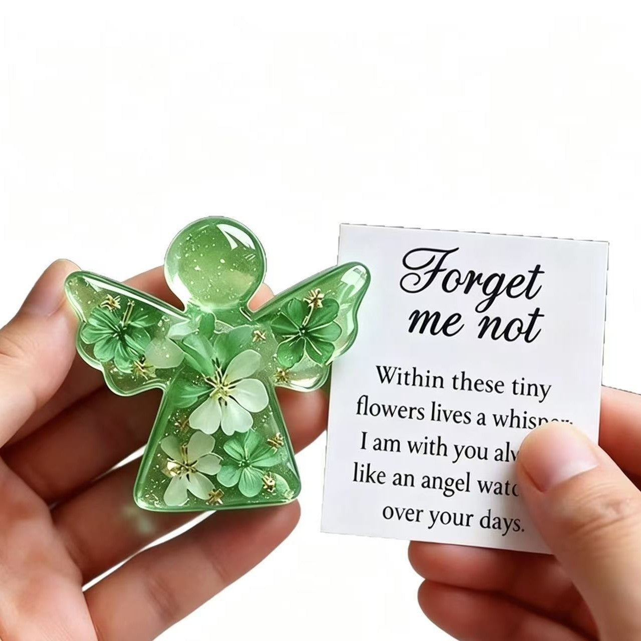 Forget Me Not Dried Flower Angel Keepsake – Sympathy Remembrance Gift with Message Card