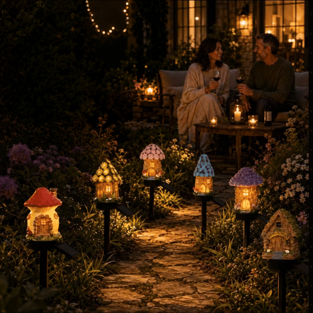 Solar Fairy-Tale Mushroom Cottage Garden Light – Warm Glow Outdoor Decor for Flower Beds & Pathways
