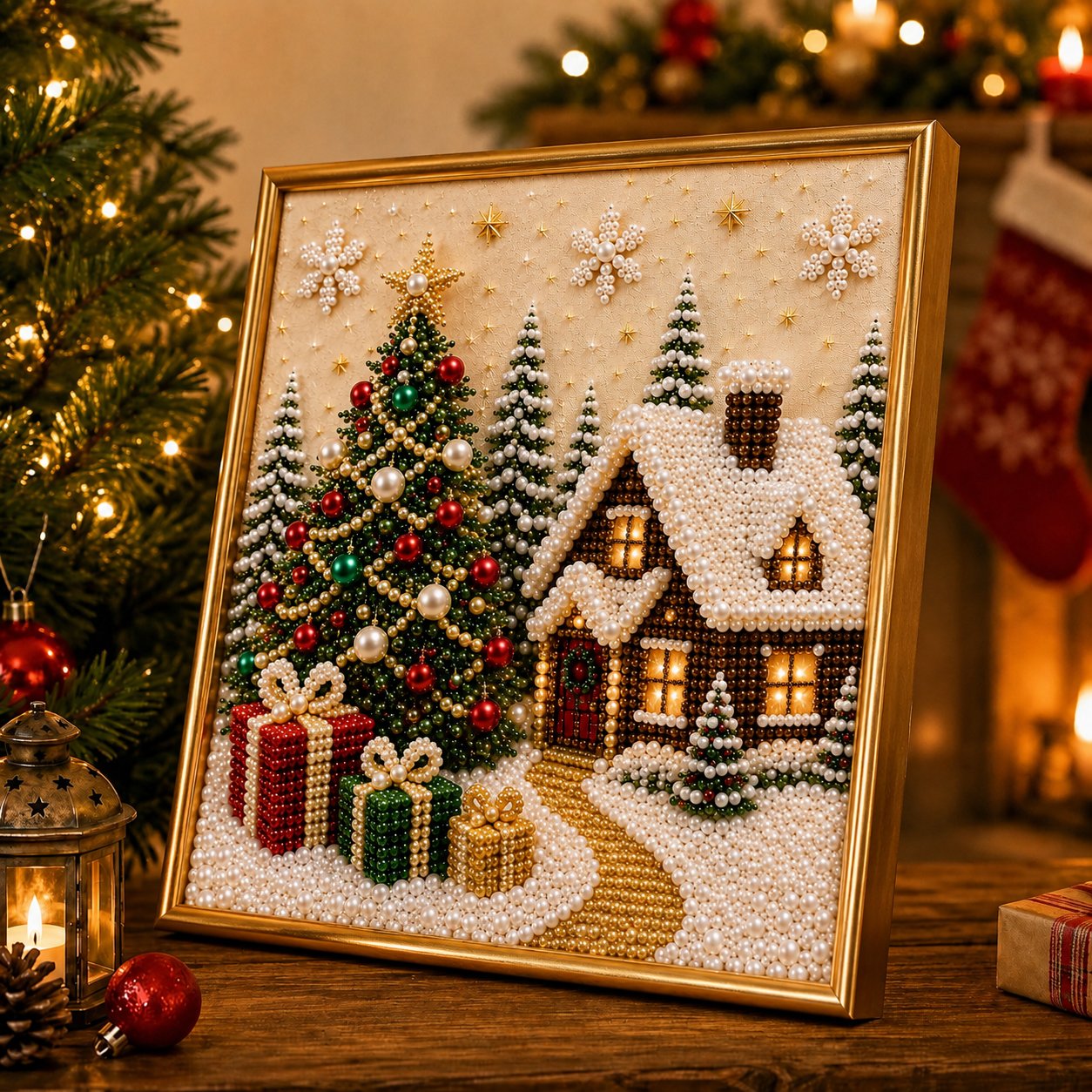 🎄🎅 Christmas Pearl Diamond Painting Kit – 3D Pearl Bead DIY Wall Art Set for Festive Crafting, Holiday Decor & Handmade Gifts