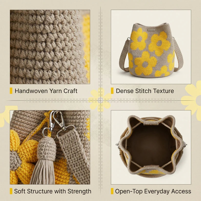 Hand-Crocheted Floral Tote Bag – Handmade Style Cotton Crochet Shoulder Bag 🌼✨