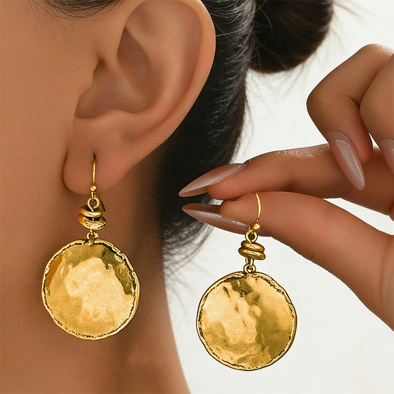 Vintage Hammered Metal Teardrop Earrings – Lightweight Geometric Drop Earrings for Everyday Style