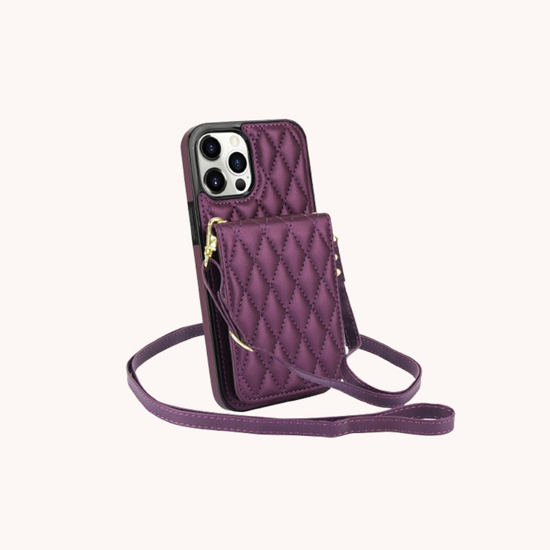 Korthållare i Chanel-stil med långt axelband i rep, damfodral