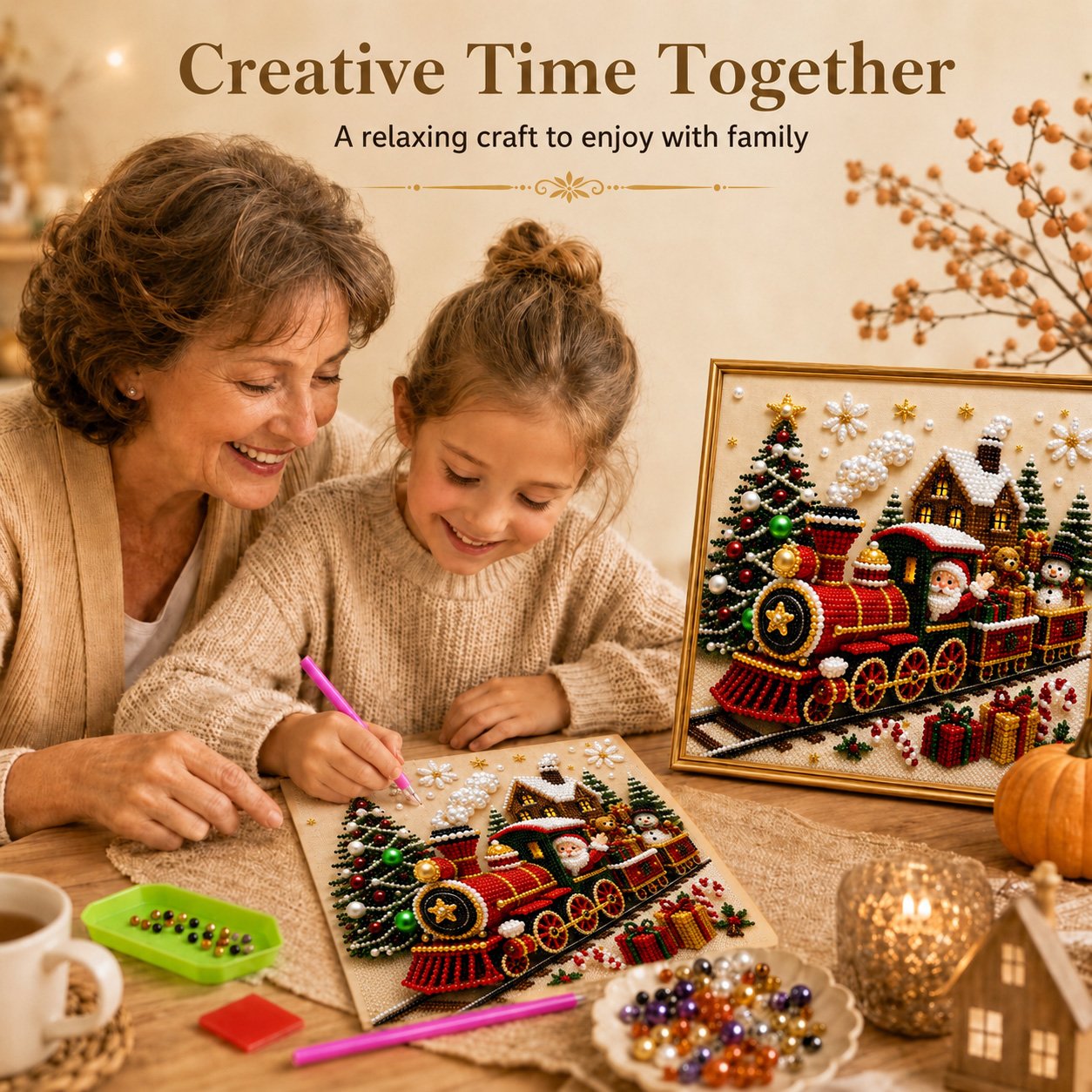 🎄🎅 Christmas Pearl Diamond Painting Kit – 3D Pearl Bead DIY Wall Art Set for Festive Crafting, Holiday Decor & Handmade Gifts