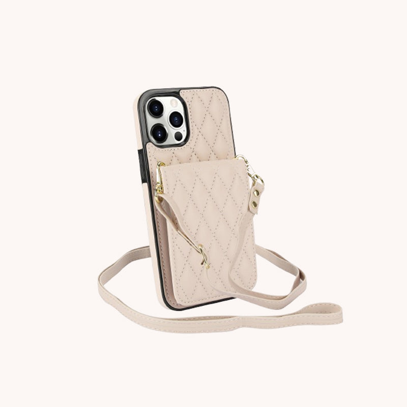 Korthållare i Chanel-stil med långt axelband i rep, damfodral