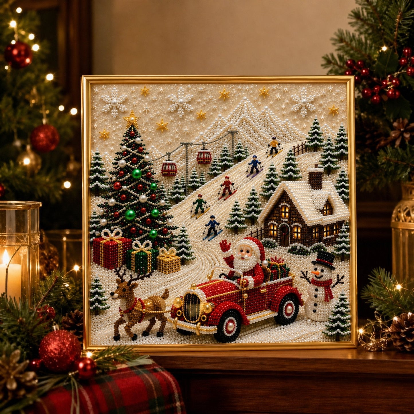 🎄🎅 Christmas Pearl Diamond Painting Kit – 3D Pearl Bead DIY Wall Art Set for Festive Crafting, Holiday Decor & Handmade Gifts