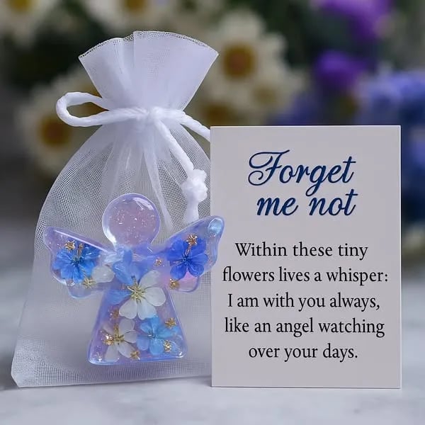 Forget Me Not Dried Flower Angel Keepsake – Sympathy Remembrance Gift with Message Card