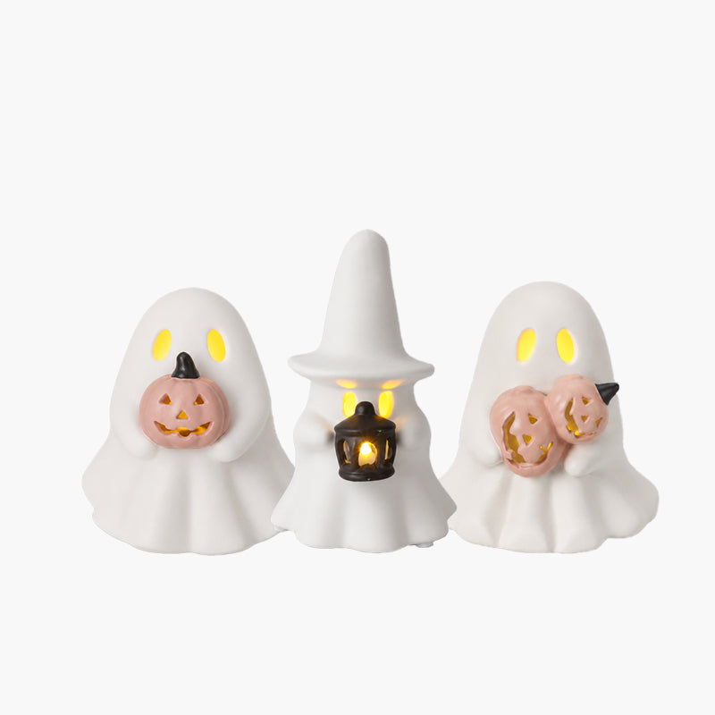 Luminous Ghost Ornament Set – Cute LED Halloween Tabletop Decor for Mantel, Shelf & Tiered Tray