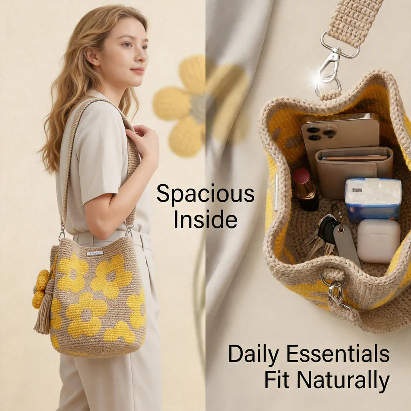 Hand-Crocheted Floral Tote Bag – Handmade Style Cotton Crochet Shoulder Bag 🌼✨