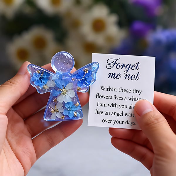 Forget Me Not Dried Flower Angel Keepsake – Sympathy Remembrance Gift with Message Card