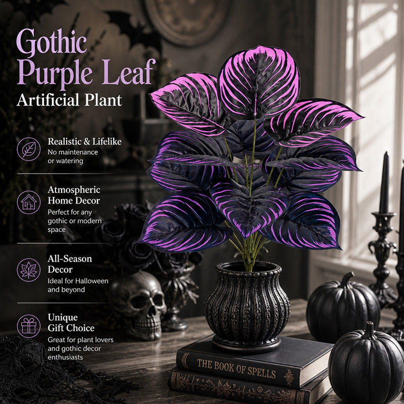 Artificial Purple Calathea Plant – Gothic Faux Plant for Halloween, Fall Decor, Shelves & Moody Home Styling