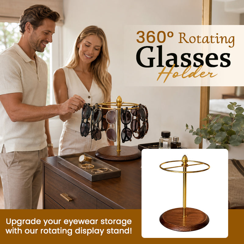 360° Rotating Glasses Holder – Wooden-Style Eyewear Display Stand for Sunglasses, Reading Glasses & Vanity Storage
