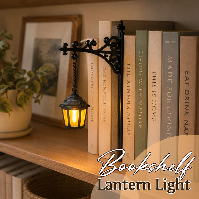 Vintage Bookshelf Lantern Decor – Hanging Shelf Accent for Reading Nooks, Home Libraries & Book Lovers