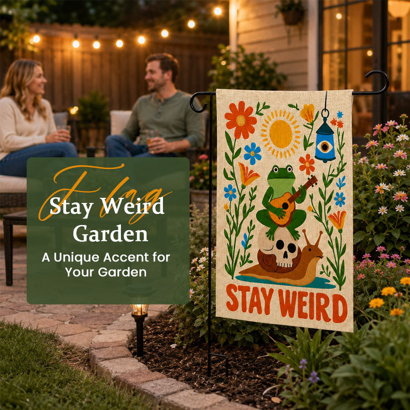 Stay Weird Garden Flag – Funny Frog & Snail Outdoor Yard Decor