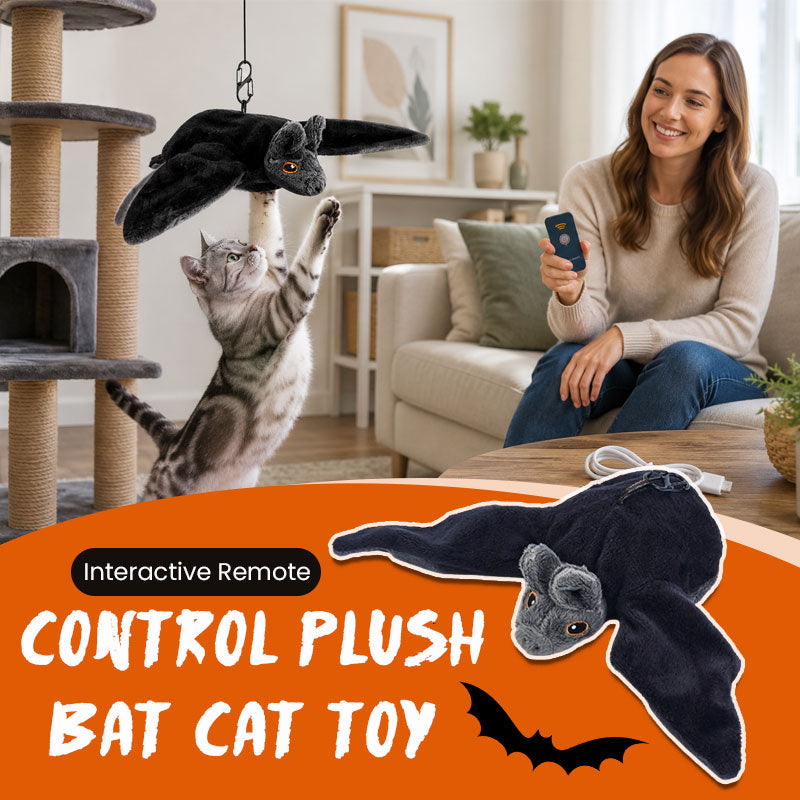🦇 Remote Control Plush Bat Cat Toy – Rechargeable Interactive Cat Toy with Moving Wings & Sound