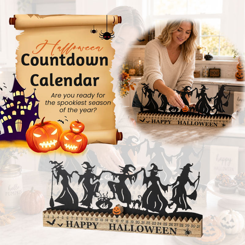 Halloween Countdown Calendar – 31-Day Witch Silhouette Decor with Movable Pumpkin Marker