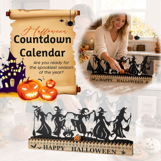 Halloween Countdown Calendar – 31-Day Witch Silhouette Decor with Movable Pumpkin Marker