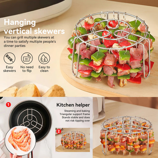 🔥 Air Fryer Skewer Rack – Stainless Steel Vertical Kebab Holder for Air Fryers, Ovens & Homemade BBQ Snacks🍢