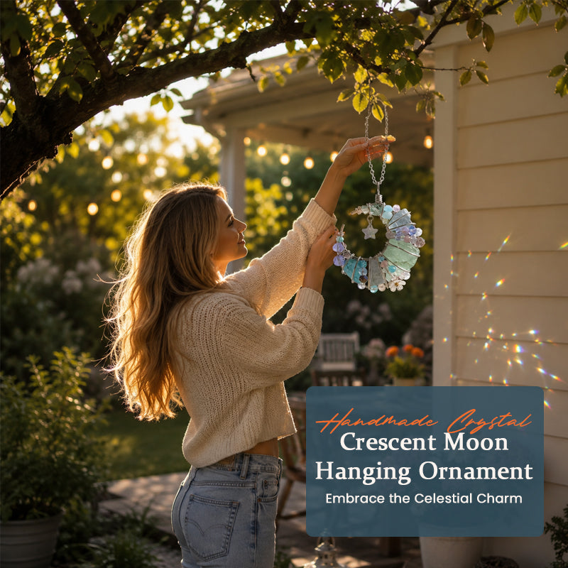 Handmade Crystal Crescent Moon Hanging Ornament