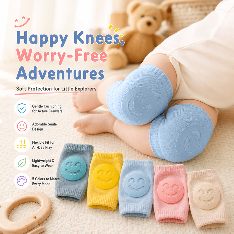 2026 Summer Collection: Soft Terry Baby Crawling Knee Pads & Elbow Protectors with Cute Smile Faces