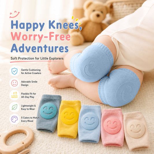 2026 Summer Collection: Soft Terry Baby Crawling Knee Pads & Elbow Protectors with Cute Smile Faces