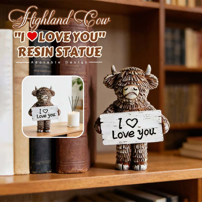 Highland Cow "I ❤️ Love You" Resin Statue