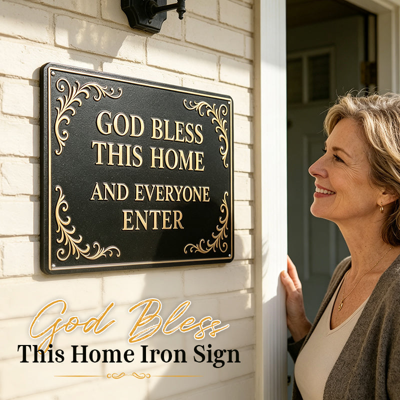 God Bless This Home Iron Sign – Faith-Inspired Wall Decor for Entryway, Porch & Housewarming Gift