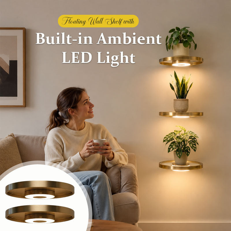 LED Floating Wall Shelf – Modern Plant Display Shelf with Warm Ambient Light