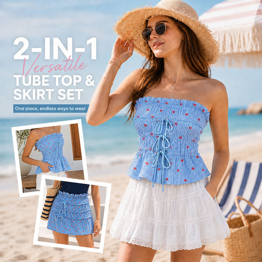 2-in-1 Ruched Bandeau Top & Skirt – Convertible Drawstring Summer Outfit