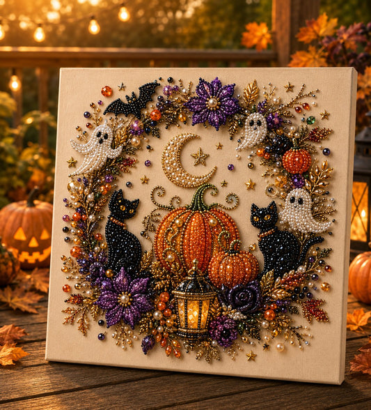 👻✨ Halloween Pearl Art DIY Kit – Spooky-Cute Ghost & Pumpkin Bead Painting Craft for Fall Decor