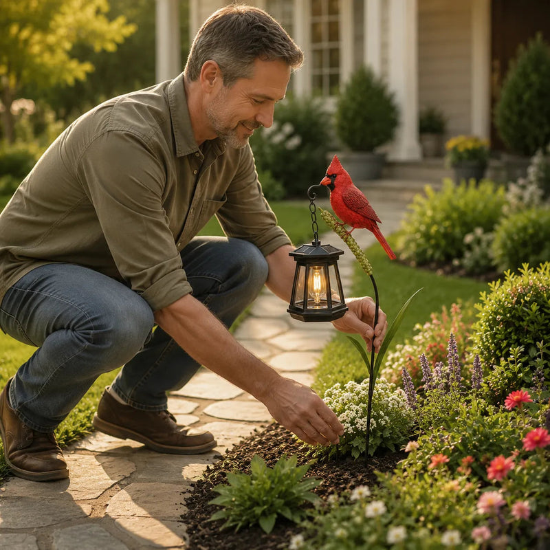 Solar Cardinal Garden Lantern – Warm LED Bird Light for Flower Beds, Pathways & Memorial Gardens