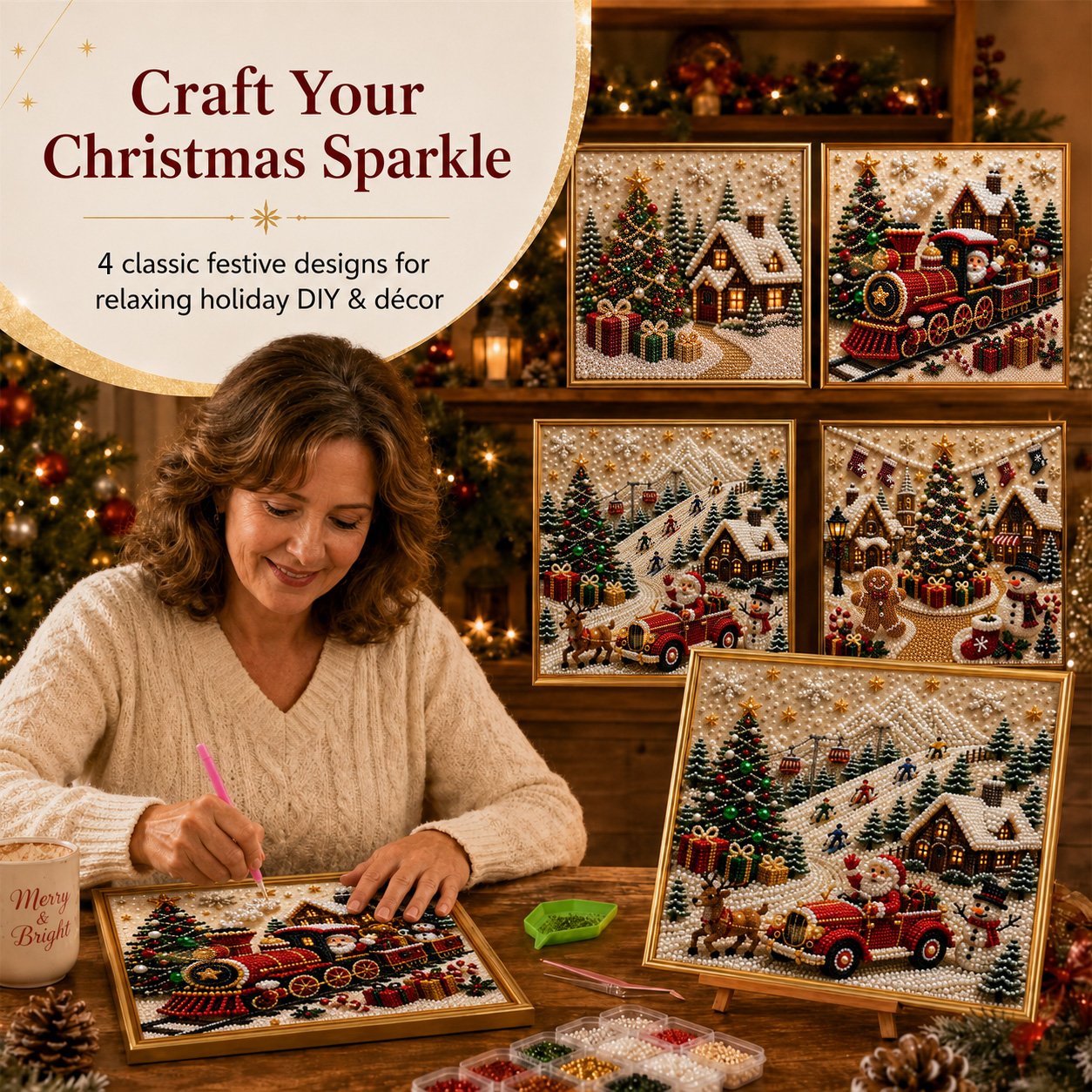 🎄🎅 Christmas Pearl Diamond Painting Kit – 3D Pearl Bead DIY Wall Art Set for Festive Crafting, Holiday Decor & Handmade Gifts