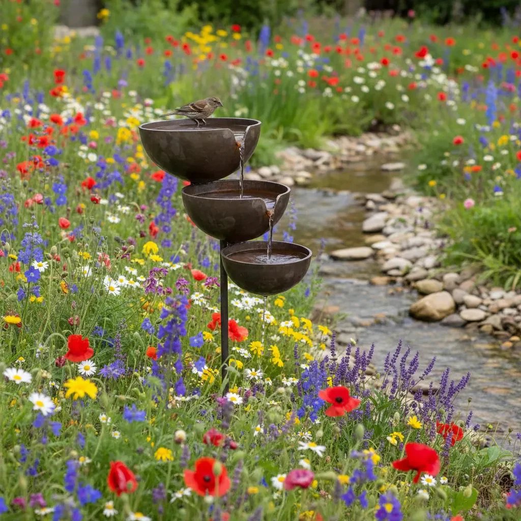 🌿🐦Cascading Rain Catcher Bird Bath – Garden Wildlife Water Feature with Stake