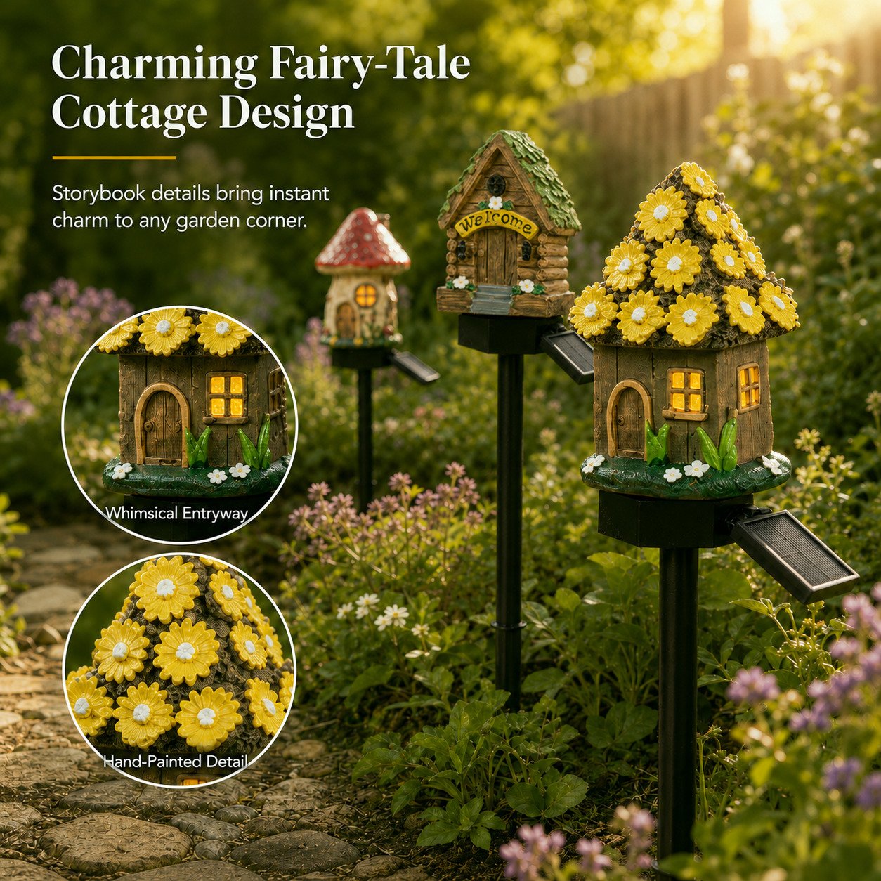 Solar Fairy-Tale Mushroom Cottage Garden Light – Warm Glow Outdoor Decor for Flower Beds & Pathways