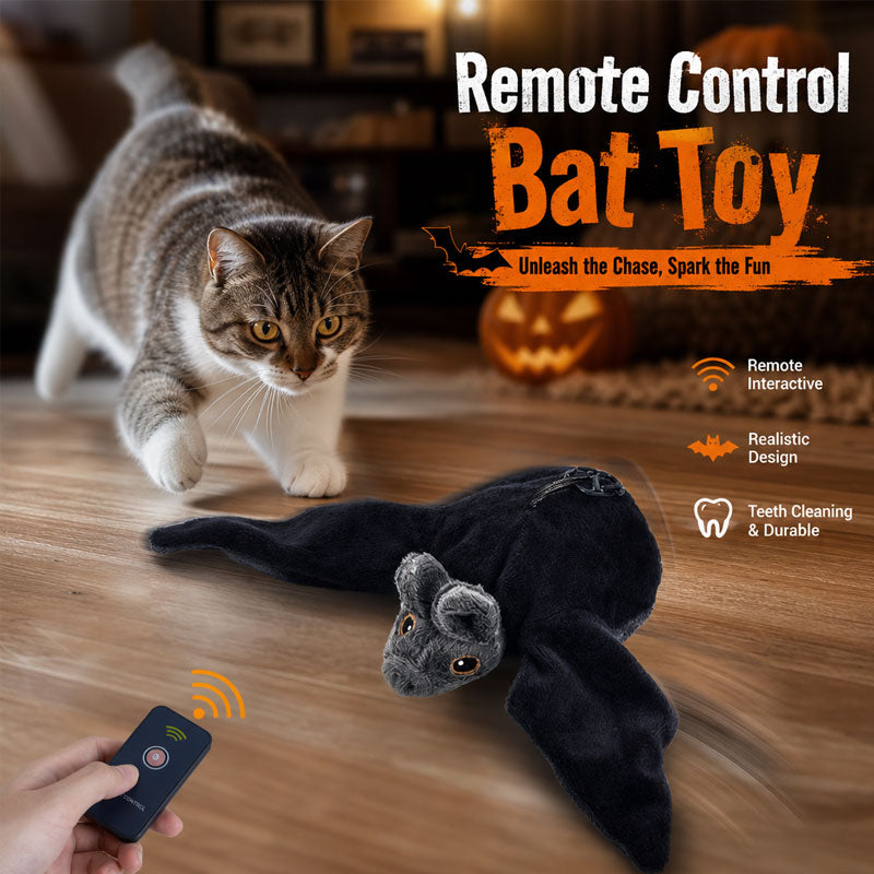 🦇 Remote Control Plush Bat Cat Toy – Rechargeable Interactive Cat Toy with Moving Wings & Sound