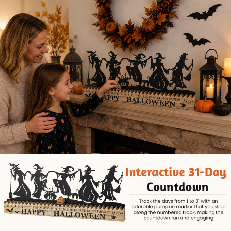 Halloween Countdown Calendar – 31-Day Witch Silhouette Decor with Movable Pumpkin Marker