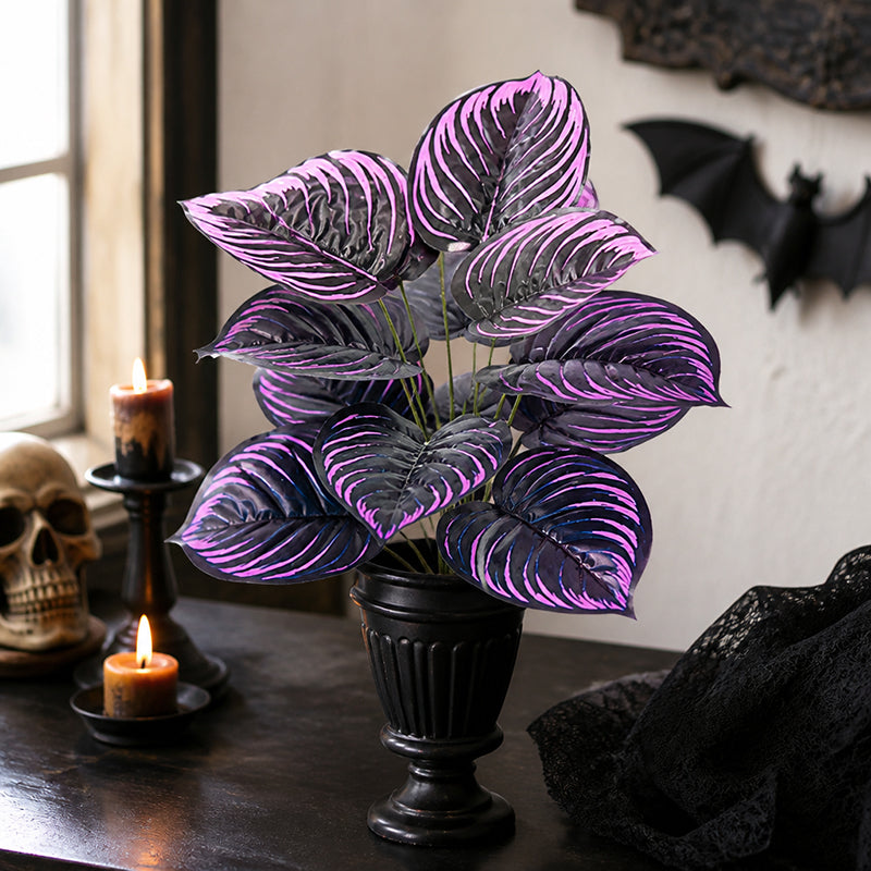 Artificial Purple Calathea Plant – Gothic Faux Plant for Halloween, Fall Decor, Shelves & Moody Home Styling