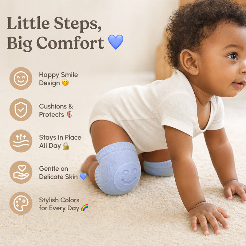 2026 Summer Collection: Soft Terry Baby Crawling Knee Pads & Elbow Protectors with Cute Smile Faces