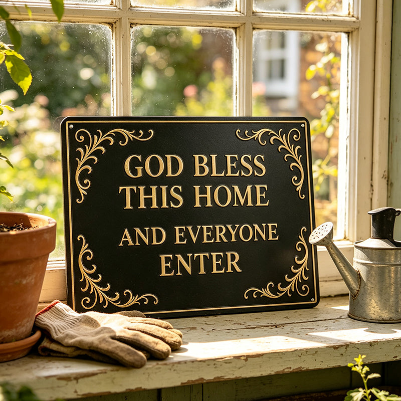 God Bless This Home Iron Sign – Faith-Inspired Wall Decor for Entryway, Porch & Housewarming Gift