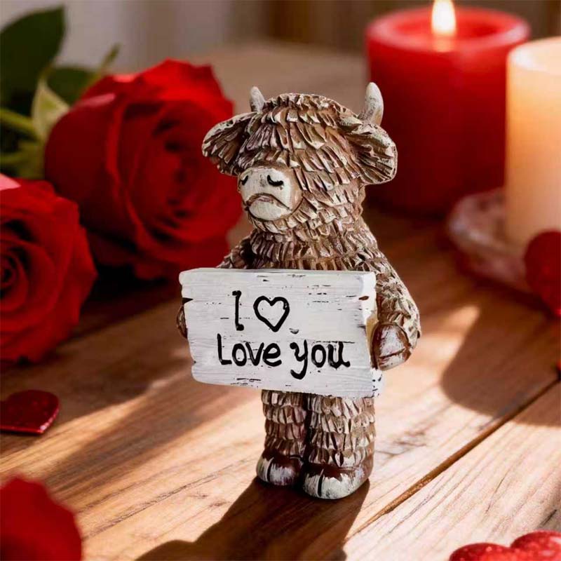 Highland Cow "I ❤️ Love You" Resin Statue