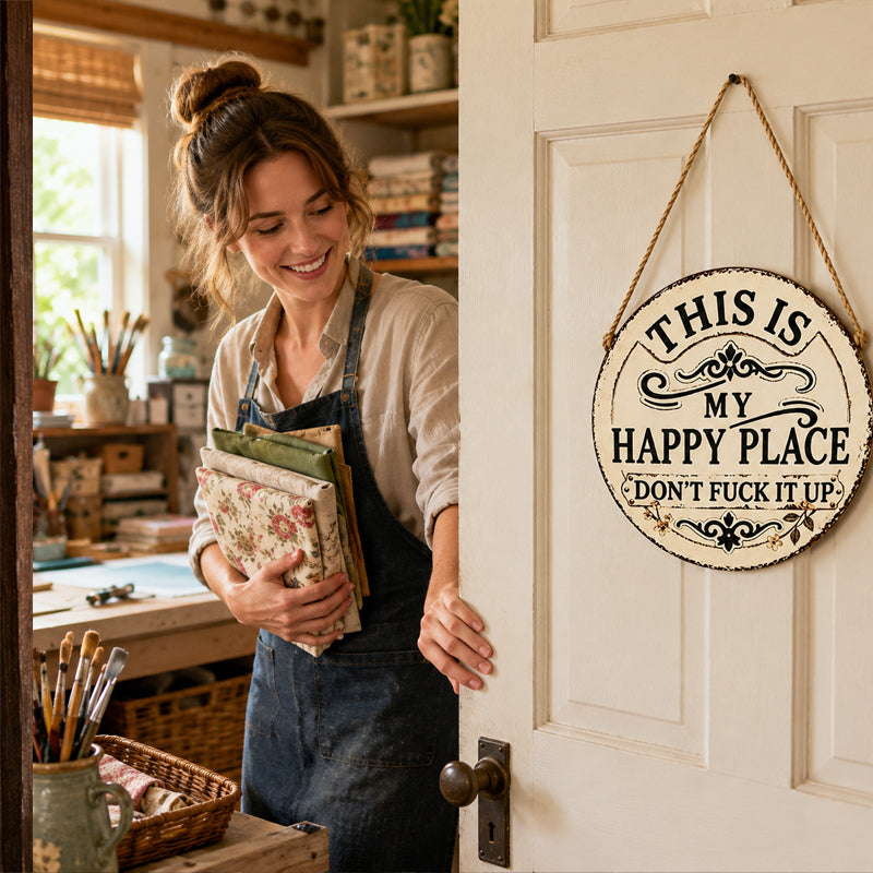 This Is My Happy Place Iron Sign – Rustic Metal Wall Decor for Garden, Porch, Patio & Cozy Corners